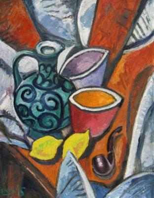 Still life with two lemon and pipe