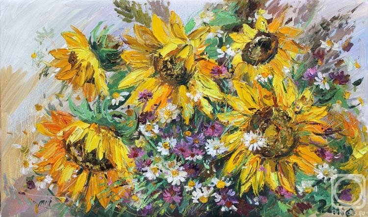 Gaifullina Elena. sunflowers with daisies