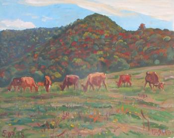 Painting Imyandash , Bashkiria, autumn, cows. Dobrovolskaya Gayane