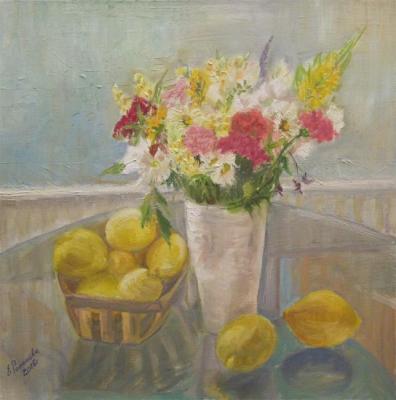 Still life with lemons and wildflowers