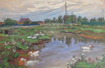 The village Zilimkoran , Bashkiria, geese on the river. Dobrovolskaya Gayane