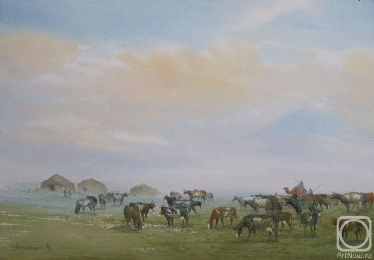 Mukhamedov Ulugbek. Landscape with cows