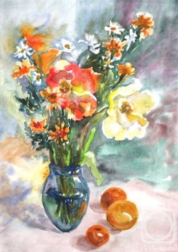 Safronova Nastassiya. Bouquet with poppies in a blue vase