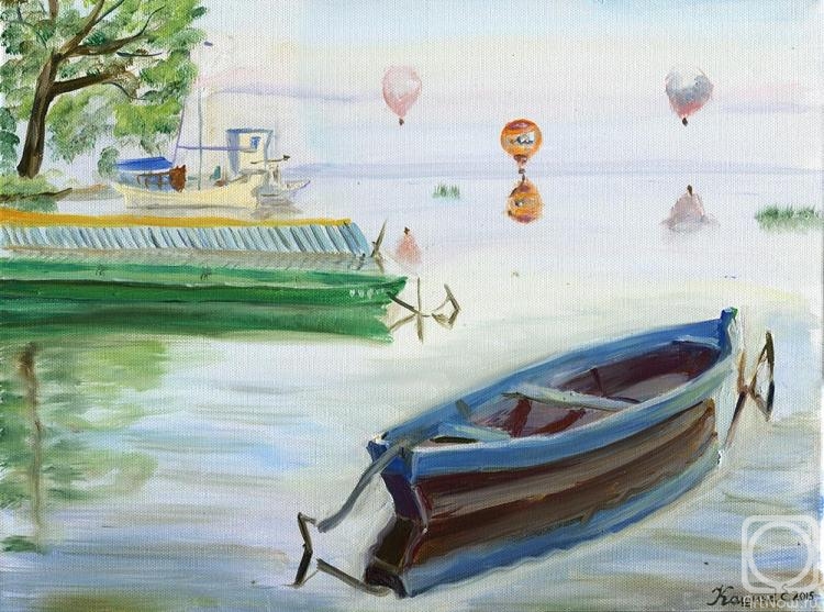 Kashina Eugeniya. Misty dawn at the lake Plescheevo. Balloons