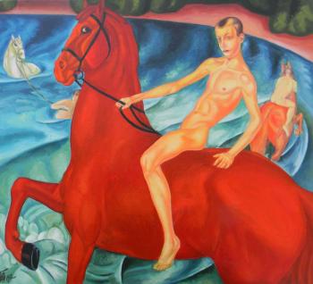 Copy of picture K.S. Petrova-Vodkina "Bathing of a red horse". Morozov Anatoliy