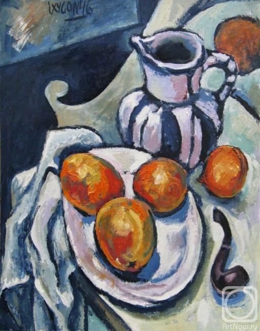 Ixygon Sergei. Still life with oranges , pipe and jug