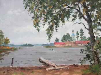 Rain on Lake Seliger. Summer. Alexandrovsky Alexander