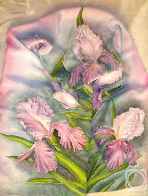 Moskvina Tatiana. Batik-scarf "Tender Irises"