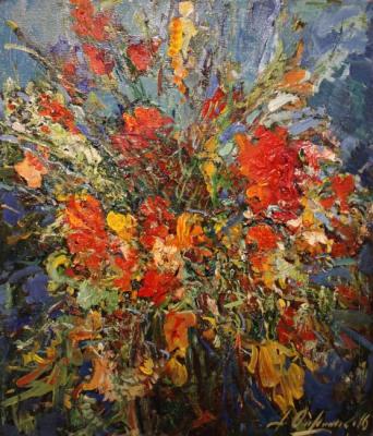 Картина «Цветы на синем фоне»