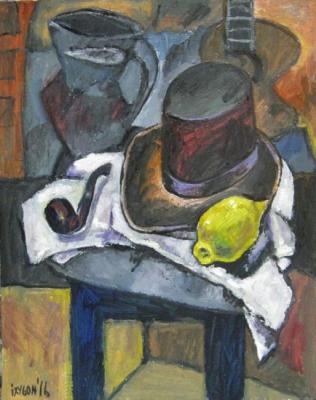 Still life with hat and lemon