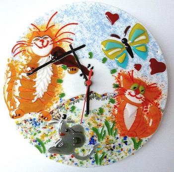 Wall clock for a child's room "Music" glass fusing. Repina Elena