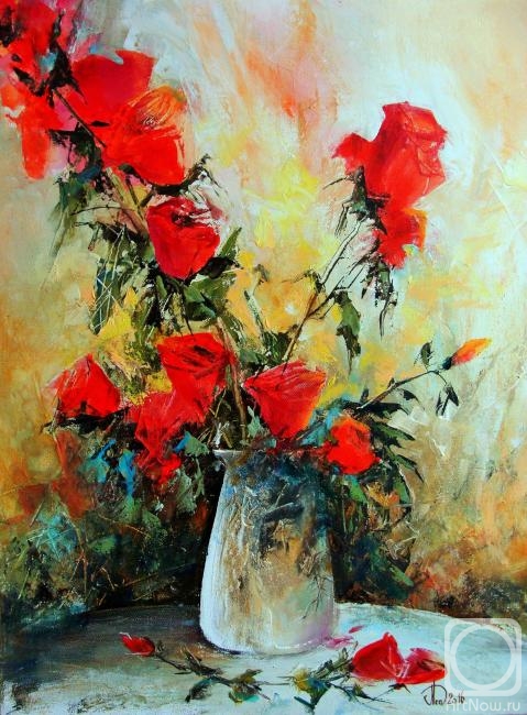 Lednev Alexsander. roses in a white vase