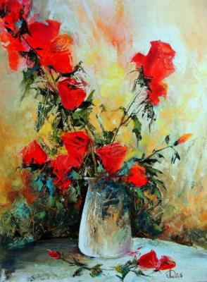 roses in a white vase (Order A Painting With Roses). Lednev Alexsander
