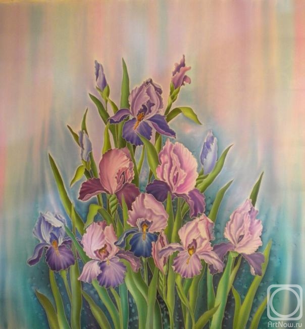 Moskvina Tatiana. Batik-shawl "Delicate irises"