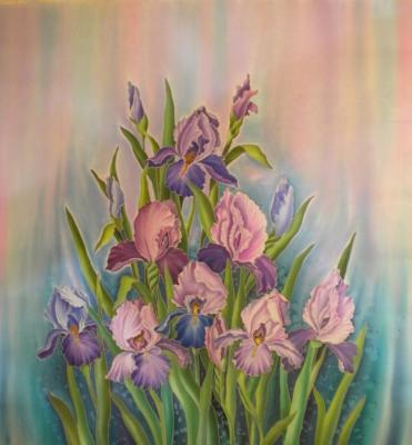 Batik-shawl "Delicate irises"
