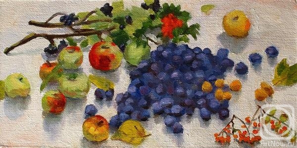 Malutov Sergey. still life with plums and apples