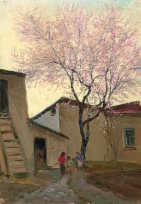 "In the backyard of the house in old Tashkent" (The Painting Of Vladimir Petrov). Petrov Vladimir