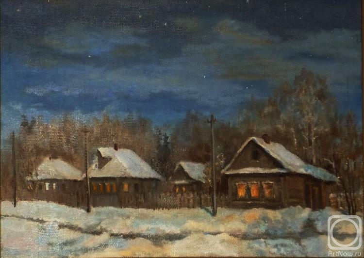 В этой деревне огни не погашены» картина Шаталова Сергея маслом на холсте —  купить на ArtNow.ru