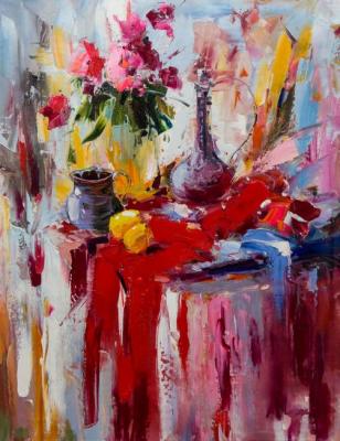 Still life in red and blue tones. Vevers Christina