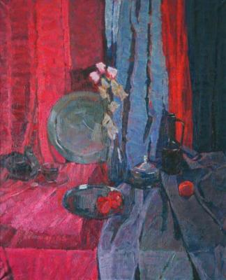 Still life with scarlet drapery