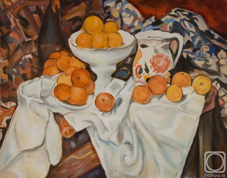 Zhukov Alexey. Still life with apples and oranges (P.Sezanne copy)