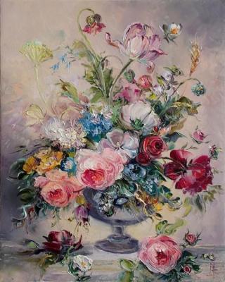 Bouquet in pink tones. Hildegard Schwammberger (free copy). Ostraya Elena