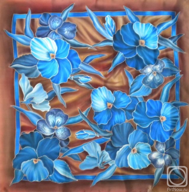 Moskvina Tatiana. Silk batik-scarf "Blue Pansies"