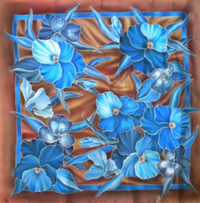 Silk batik-scarf "Blue Pansies". Moskvina Tatiana
