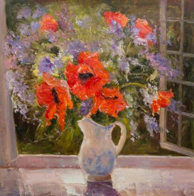 Bouquet of poppies and limonium. Vevers Christina