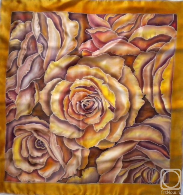Moskvina Tatiana. Batik-scarf "Golden roses"