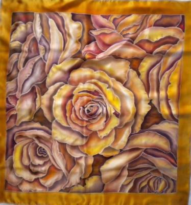 Batik-scarf "Golden roses"