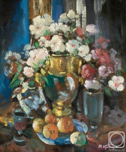 Kremer Mark. Still life with peony flowers in decanter