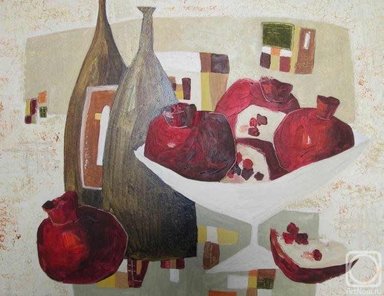 Savelieva Darya. Still life with wine and pomegranates