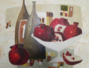 Still life with wine and pomegranates. Savelieva Darya