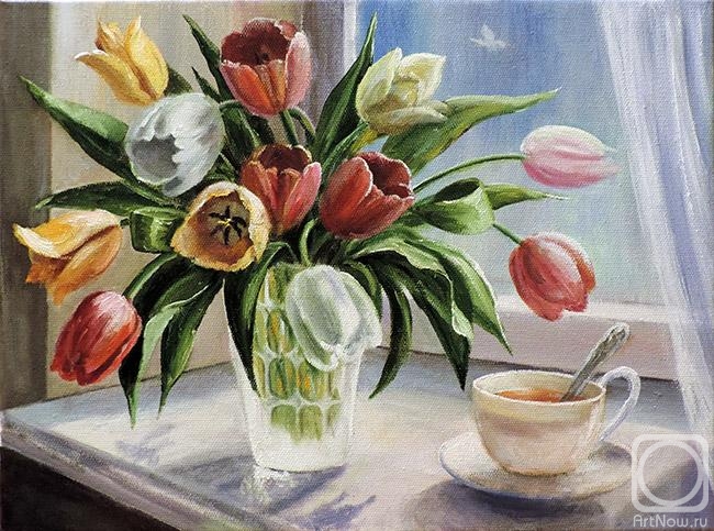 Vorobyeva Olga. Tulips on the window