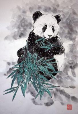 Panda in the snow. Mishukov Nikolay