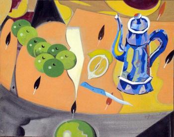 Blue coffee house with arrowheads