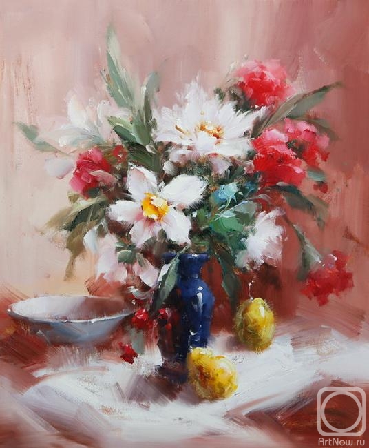 Solovyov Vasily. Bouquet with daffodils and carnations