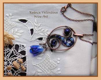 Pendant with Czech beads, jadeite and chalcedony. Kotova Valentina