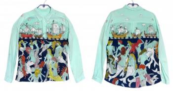 Women's blouse "Men's expedition in search of mermaids"
