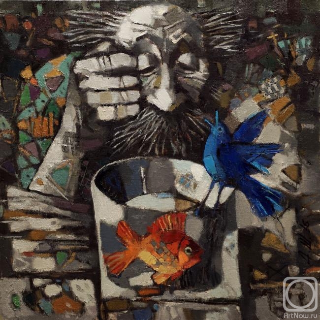 Shustov Andrey. Goldfish, bluebird, in hand