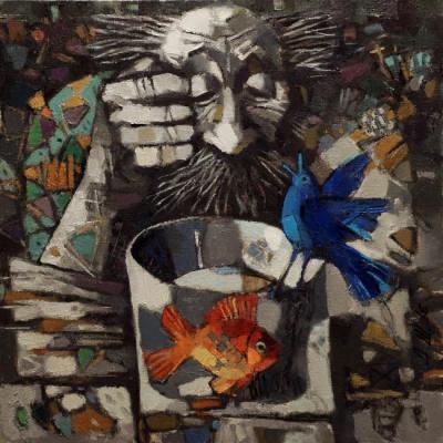 Goldfish, bluebird, in hand. Shustov Andrey