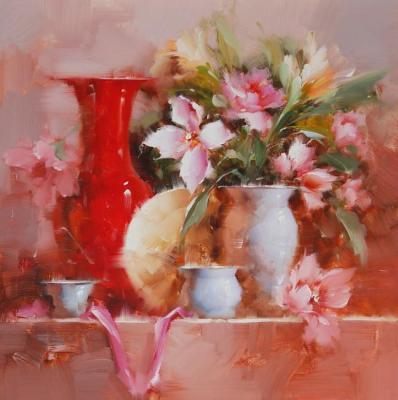 Flowers and red vase. Solovyov Vasily