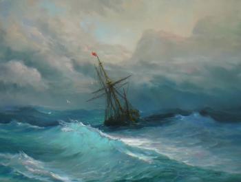 Ship in stormy sea (motives of Aivazovsky). Shurganov Vladislav