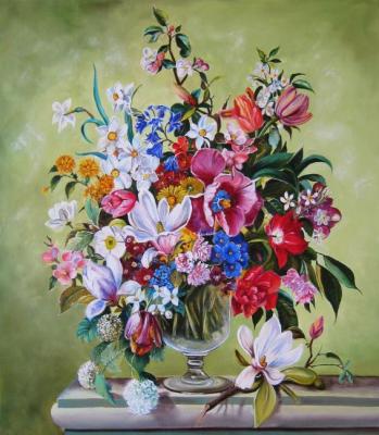 Spring bouquet on a green background