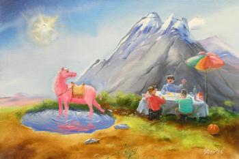 Bathing a pink horse. Arhipov Ilia