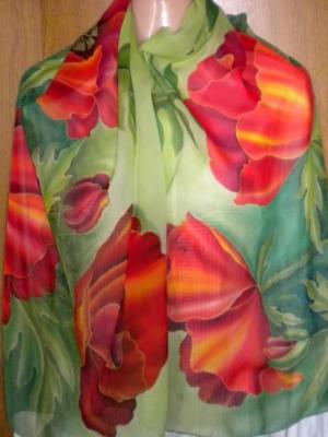 Silk scarf "Scarlet Poppies" chiffon. Moskvina Tatiana