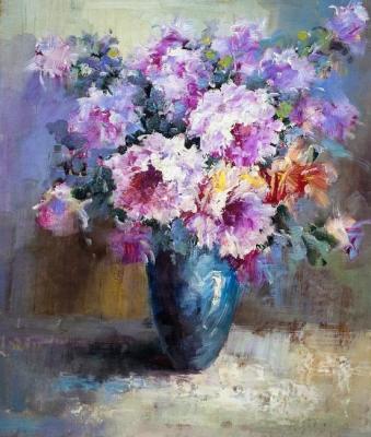 Bouquet. Roses in a blue vase