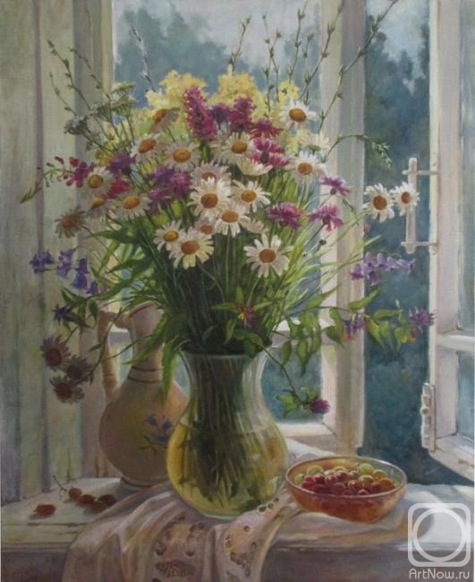 Shumakova Elena. Bouquet of wildflowers on the window