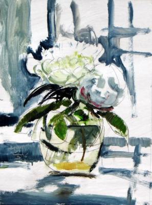 White peonies in a vase. 2016
